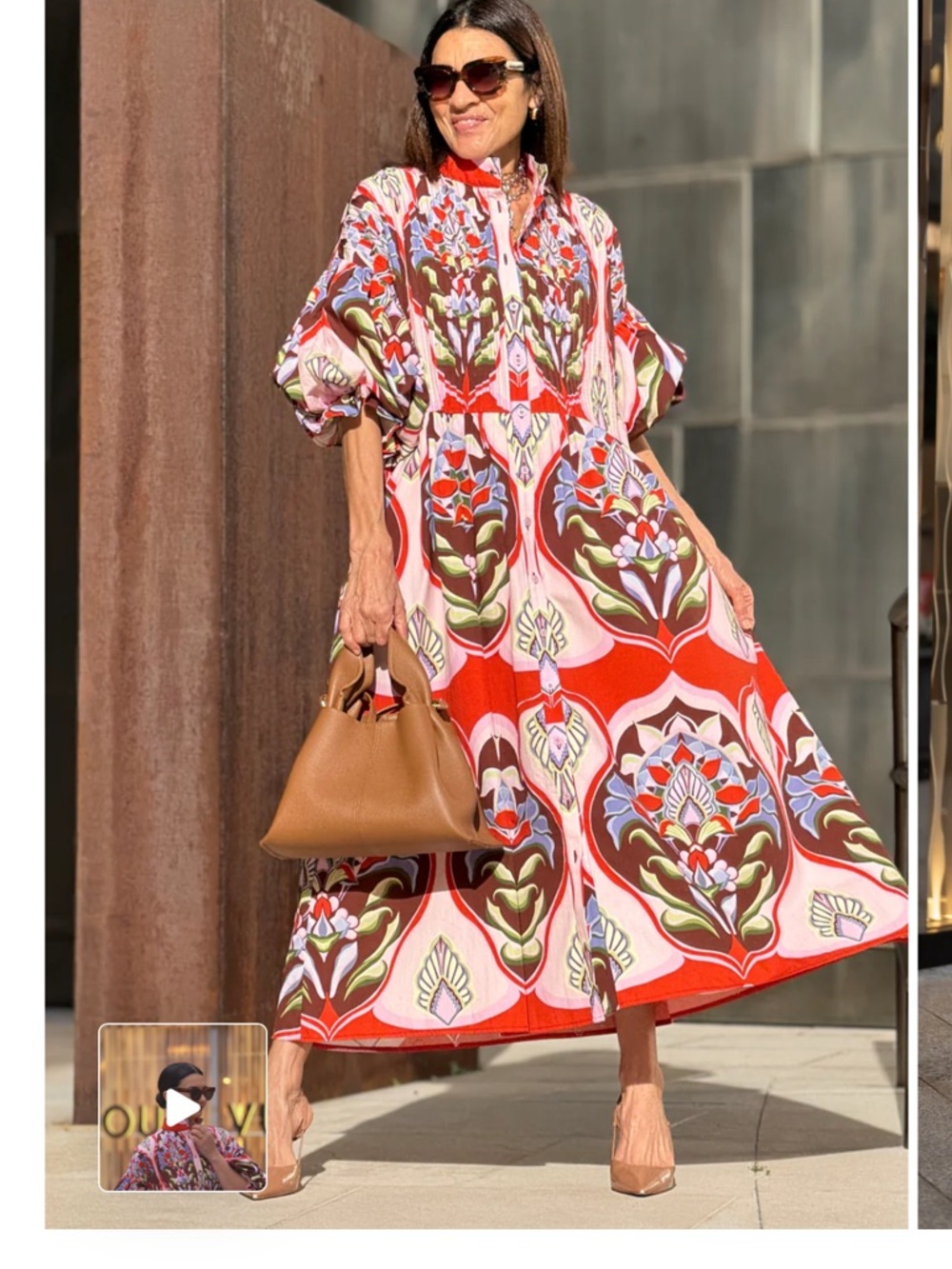 NWT Designer Marielle Stokkelaar Red Floral Maxi Dress with Balloon Sleeves